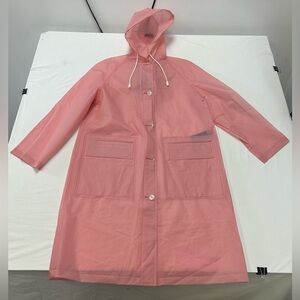 Burberry See Through Sheer Raincoat Baby Pink Hooded Pockets Womens US 10
